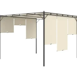 Trädgårdspaviljong med draperier 3x3 m - Solskydd för utomhusbruk | Färg: Gräddvit | Storlek: 3x3x2,25 m