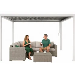 Best Trädgårdspergola 3x4 m med JUSTERBART ALUMINIUMTAK, vit, för TERRASS, stark Valvbågar, Spaljéer, Bersåer & Pergolor