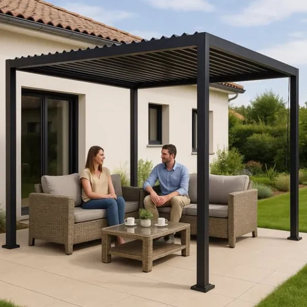 Online TRÄDGÅRDspergola 3x4m justerbart lamelltak ANTRACIT terrass ALUMINIUM Valvbågar, Spaljéer, Bersåer & Pergolor
