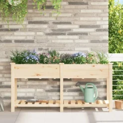 vidaXL Trädgårdsplanterare Beige 161,5 x 45 x 76,5 cm Massivt Furu