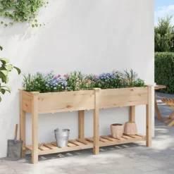vidaXL Trädgårdsplanterare Beige 161,5 x 45 x 76,5 cm Massivt Furu