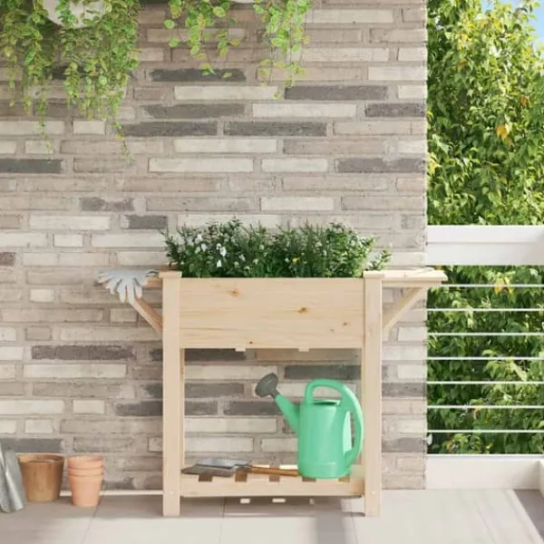 Best Trädgårdsplanterare Beige 111 x 37 x 76.5 cm Massivt granträd Planteringsbänkar
