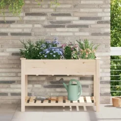 Discount Trädgårdsplanterare med galler i massivt trä | Storlek: 115x59x76 cm | Färg: Furu Planteringsbänkar