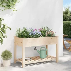 Discount Trädgårdsplanterare med galler i massivt trä | Storlek: 115x59x76 cm | Färg: Furu Planteringsbänkar