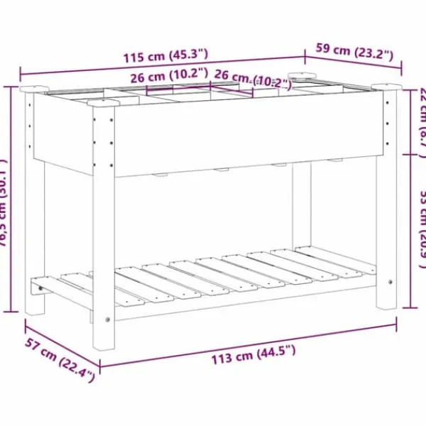 Discount Trädgårdsplanterare med galler i massivt trä | Storlek: 115x59x76 cm | Färg: Furu Planteringsbänkar