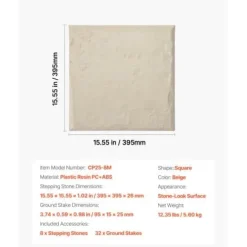 Trädgårdsplattor, 39,5x39,5x2,6 cm, Beige, Plast