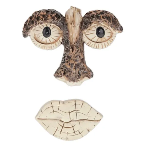Trädgårdsprydnad, 2-delad trädansikte, 10x13x2,5 cm, Brun Trädgårdsprydnader