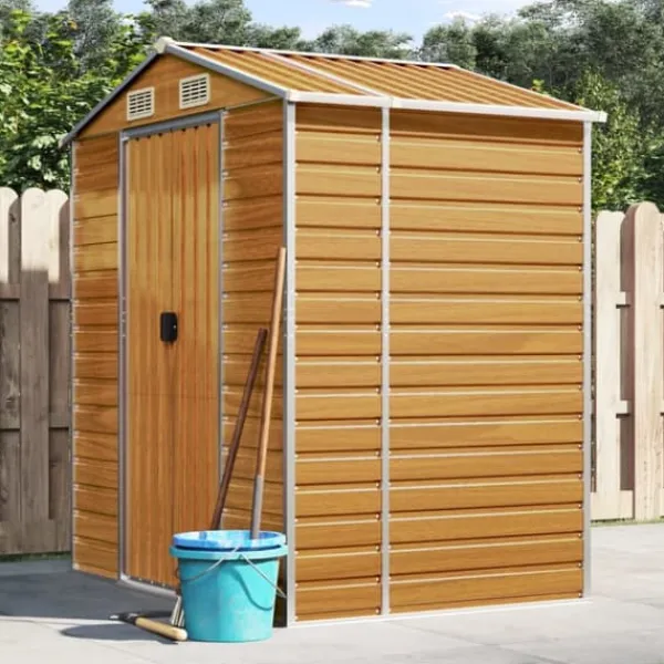 Best Trädgårdsskjul av galvaniserat stål - Utomhusförvaring | Färg: Ljusbrun | Storlek: 191x130x198 cm Skjul, Garage & Carports