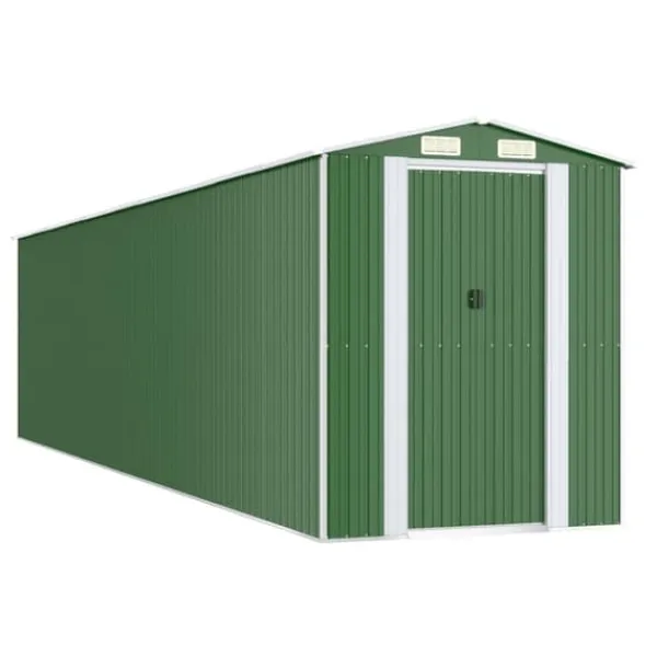 Trädgårdsskjul av galvaniserat stål - Rymligt för utomhusförvaring | Färg: Grön | Storlek: 192x85x223 cm
