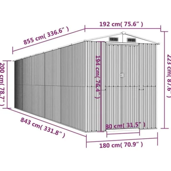 Trädgårdsskjul av galvaniserat stål - Rymligt för utomhusförvaring | Färg: Grön | Storlek: 192x85x223 cm
