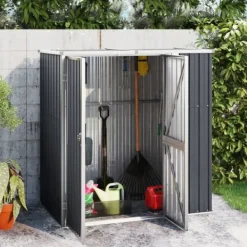 Clearance Trädgårdsskjul av galvaniserat stål för förvaring | Färg: Antracit | Storlek: 161x89x161 cm Skjul, Garage & Carports