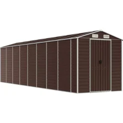 Clearance Trädgårdsskjul brun 191x725x198 cm galvaniserat stål Skjul, Garage & Carports