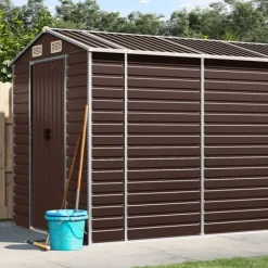 vidaXL Trädgårdsskjul brun 191x640x198 cm galvaniserat stål