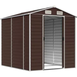 Clearance Trädgårdsskjul brun 191x215x198 cm galvaniserat stål Skjul, Garage & Carports