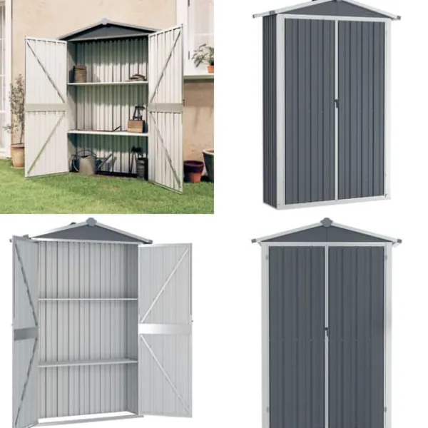 Trädgårdsskjul grå 116x45x175 cm galvaniserat stål - Trädgårdsbord - Trädgårdsskjul - Home & Living Skjul, Garage & Carports
