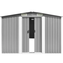Trädgårdsskjul grå 257x990x181 cm galvaniserat stål - Trädgårdsskjul - Utomhusskjul - Home & Living