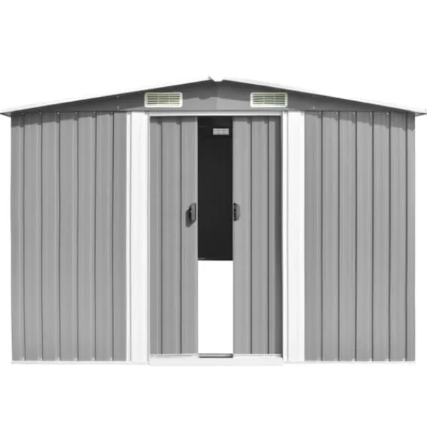 Trädgårdsskjul grå 257x990x181 cm galvaniserat stål - Trädgårdsskjul - Utomhusskjul - Home & Living