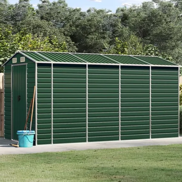 Online Trädgårdsskjul grön 191x385x198 cm galvaniserat stål Skjul, Garage & Carports