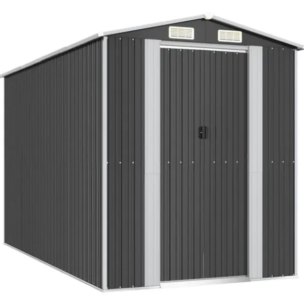 Hot Trädgårdsskjul i antracit - Utomhusförvaring av redskap | Färg: Antracit | Storlek: 192x357x223 cm Skjul, Garage & Carports