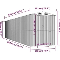 Trädgårdsskjul i galvaniserat stål - För utomhusförvaring | Färg: Mörkbrun | Storlek: 192x85x223 cm