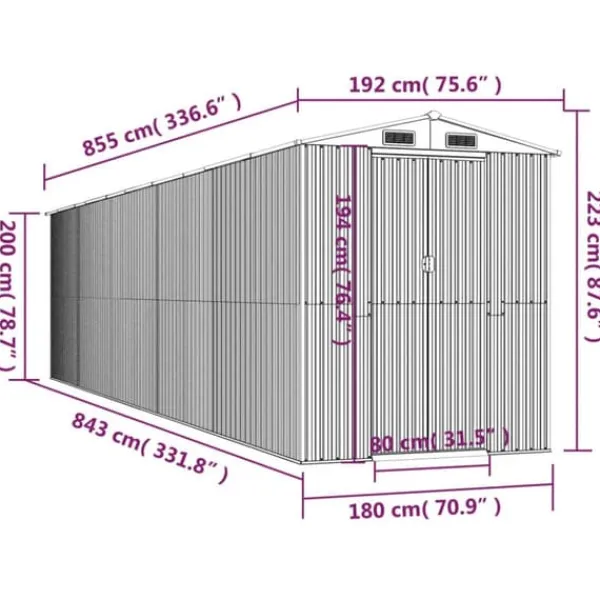 Trädgårdsskjul i galvaniserat stål - För utomhusförvaring | Färg: Mörkbrun | Storlek: 192x85x223 cm