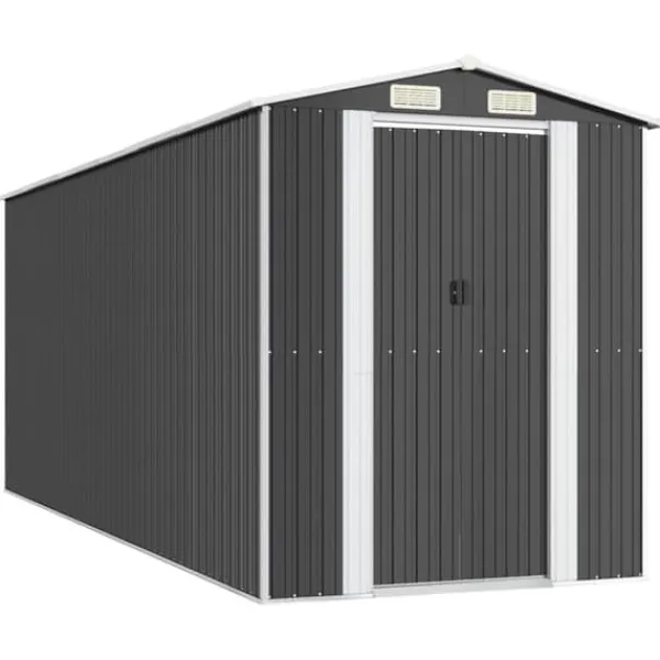 Trädgårdsskjul i galvaniserat stål - Utomhusförvaring | Färg: Antracit | Storlek: 192x523x223 cm