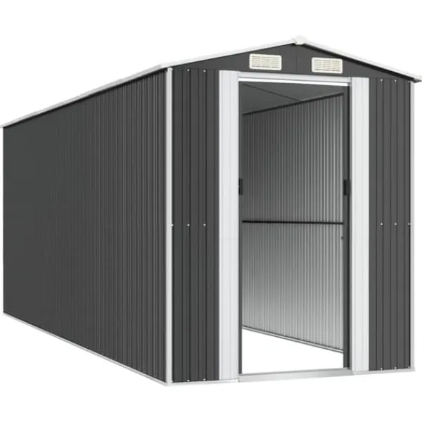 Trädgårdsskjul i galvaniserat stål - Utomhusförvaring | Färg: Antracit | Storlek: 192x523x223 cm
