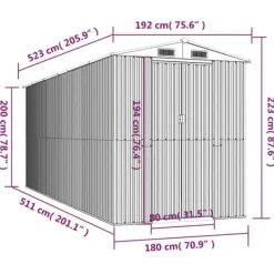 Trädgårdsskjul i galvaniserat stål - Utomhusförvaring | Färg: Antracit | Storlek: 192x523x223 cm