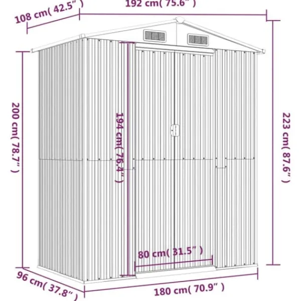Online Trädgårdsskjul i galvaniserat stål - Utomhusförvaring för redskap | Färg: Ljusgrå | Storlek: 192x108x223 cm Skjul, Garage & Carports