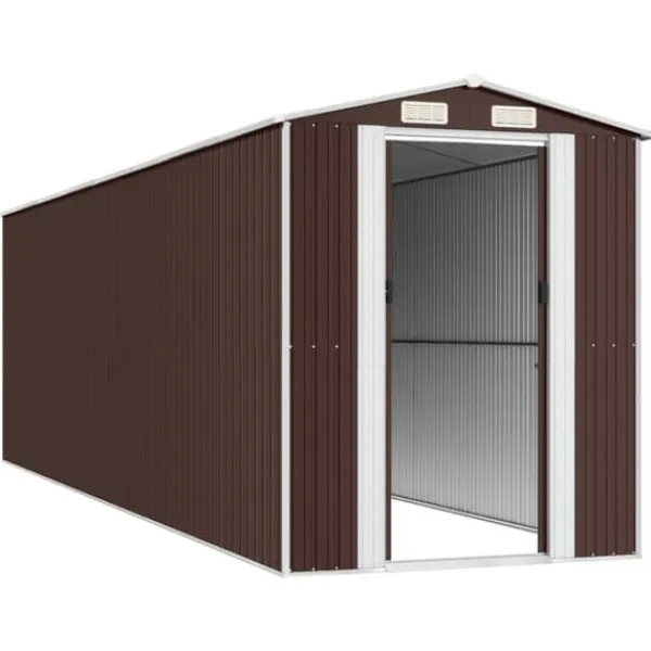 Hot Trädgårdsskjul i galvaniserat stål för redskap och utomhusförvaring | Färg: Mörkbrun | Storlek: 192x689x223 cm Skjul, Garage & Carports