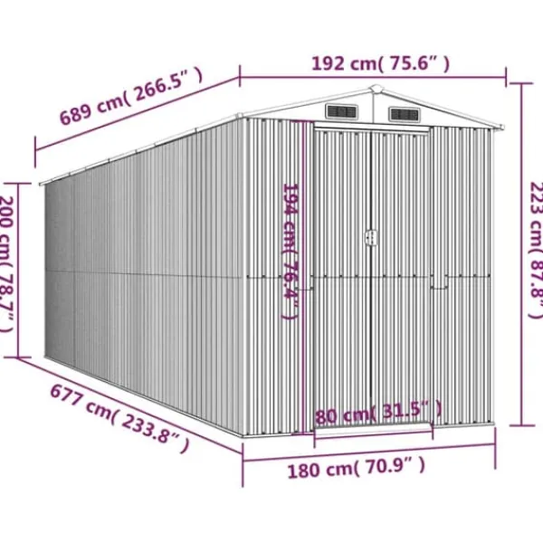 Hot Trädgårdsskjul i galvaniserat stål för redskap och utomhusförvaring | Färg: Mörkbrun | Storlek: 192x689x223 cm Skjul, Garage & Carports