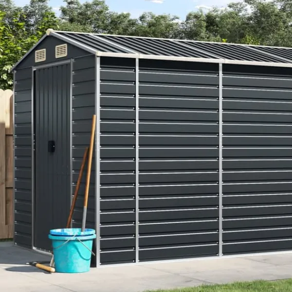Sale Trädgårdsskjul i galvaniserat stål - Praktisk förvaring för verktyg | Färg: Antracit | Storlek: 191x810x198 cm Skjul, Garage & Carports