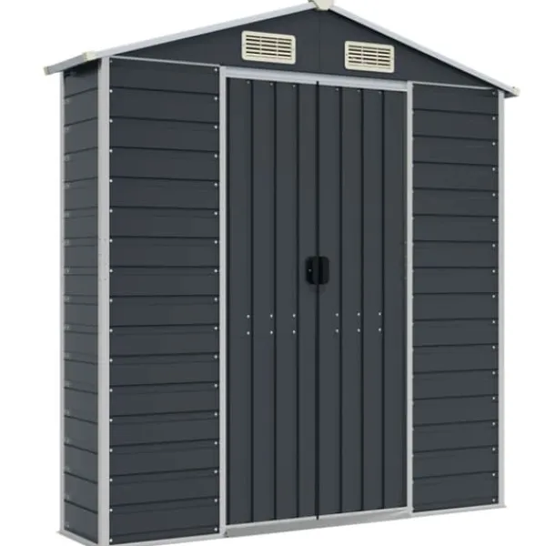 Sale Trädgårdsskjul i galvaniserat stål - Praktisk förvaring för verktyg | Färg: Antracit | Storlek: 191x810x198 cm Skjul, Garage & Carports