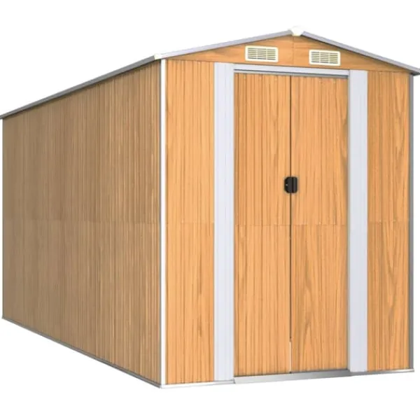 Discount Trädgårdsskjul i galvaniserat stål - Rymlig förvaring | Färg: Ljusbrun | Storlek: 192x440x223 cm Skjul, Garage & Carports