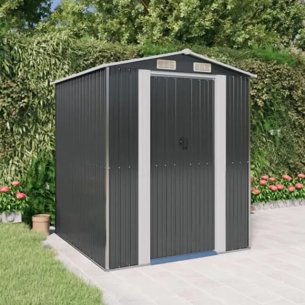 Trädgårdsskjul i galvaniserat stål - Utomhusförvaring | Färg: Antracit | Storlek: 192x191x223 cm