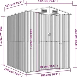 Trädgårdsskjul i galvaniserat stål - Utomhusförvaring | Färg: Antracit | Storlek: 192x191x223 cm