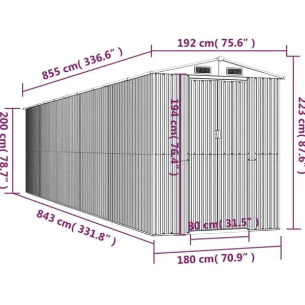 Trädgårdsskjul i galvaniserat stål - Uteförvaring | Färg: Ljusbrun | Storlek: 192x85x223 cm