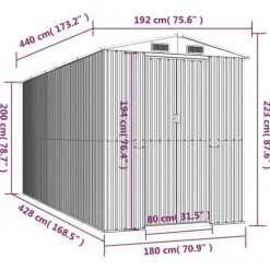 Trädgårdsskjul i galvaniserat stål - Rymlig förvaring för redskap | Färg: Antracit | Storlek: 192x440x223 cm
