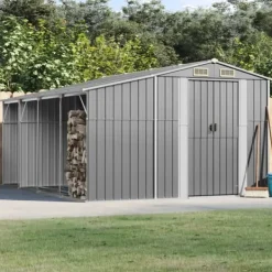 Trädgårdsskjul i galvaniserat stål - Robust för utomhusförvaring | Färg: Grå | Storlek: 277x365,5x179 cm