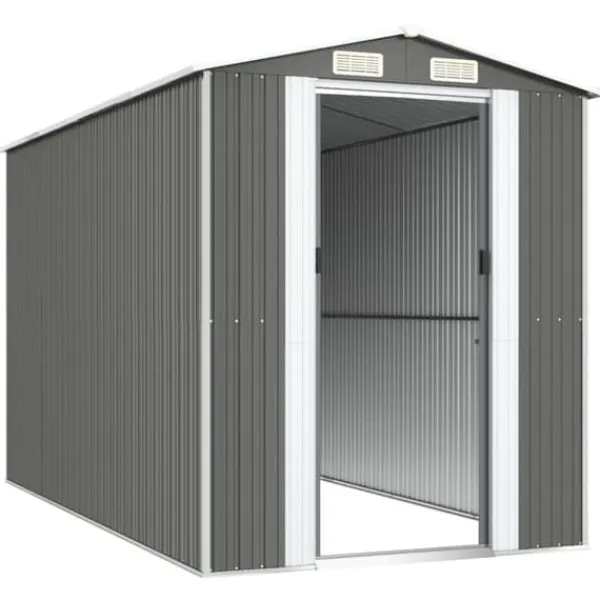 New Trädgårdsskjul i galvaniserat stål - Rymlig förvaring för redskap | Färg: Ljusgrå | Storlek: 192x357x223 cm Skjul, Garage & Carports