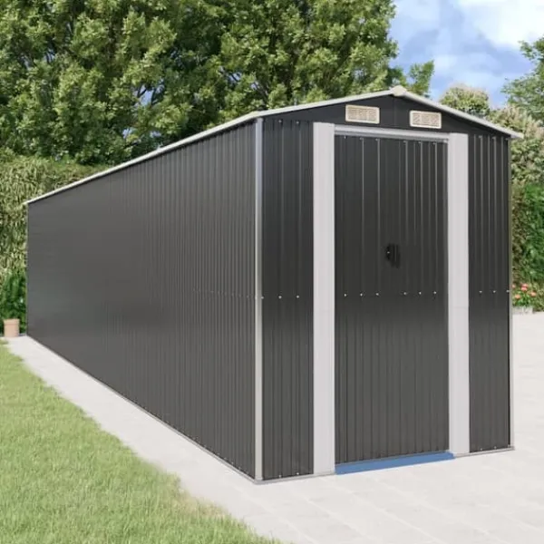 Sale Trädgårdsskjul i galvaniserat stål | Förvaringslösning för redskap | Mått: 192x85x223 cm | Färg: Antracit Skjul, Garage & Carports