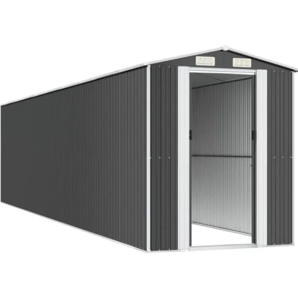 Sale Trädgårdsskjul i galvaniserat stål | Förvaringslösning för redskap | Mått: 192x85x223 cm | Färg: Antracit Skjul, Garage & Carports