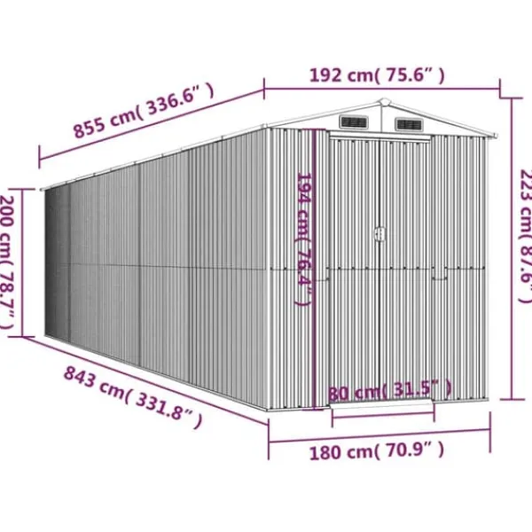 Sale Trädgårdsskjul i galvaniserat stål | Förvaringslösning för redskap | Mått: 192x85x223 cm | Färg: Antracit Skjul, Garage & Carports