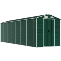 Trädgårdsskjul i galvaniserat stål - Utomhusförvaring | Färg: Grön | Storlek: 191x640x198 cm