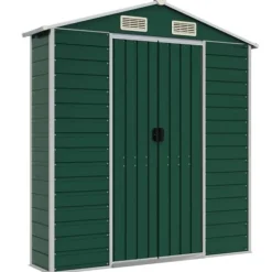 Trädgårdsskjul i galvaniserat stål - Utomhusförvaring | Färg: Grön | Storlek: 191x640x198 cm