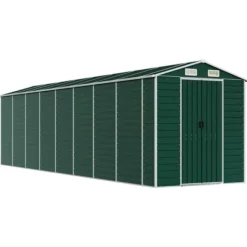Trädgårdsskjul i galvaniserat stål - Utomhusförvaring för verktyg | Färg: Grön | Storlek: 191x725x198 cm