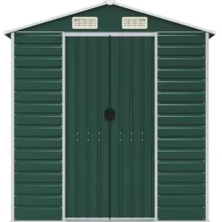 Trädgårdsskjul i galvaniserat stål - Utomhusförvaring för verktyg | Färg: Grön | Storlek: 191x725x198 cm