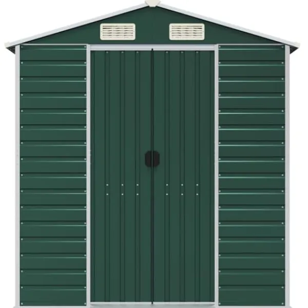 Trädgårdsskjul i galvaniserat stål - Utomhusförvaring för verktyg | Färg: Grön | Storlek: 191x725x198 cm