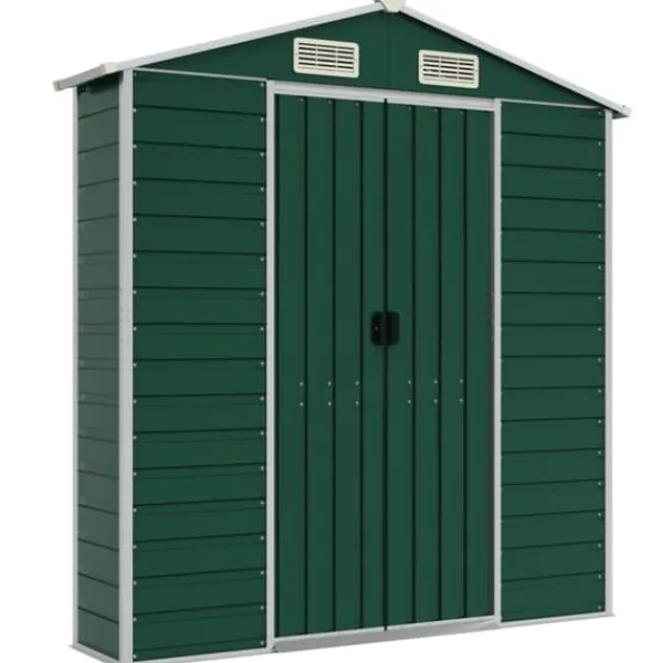 Trädgårdsskjul i galvaniserat stål - Utomhusförvaring för verktyg | Färg: Grön | Storlek: 191x725x198 cm