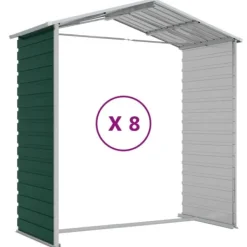 Trädgårdsskjul i galvaniserat stål - Utomhusförvaring för verktyg | Färg: Grön | Storlek: 191x725x198 cm